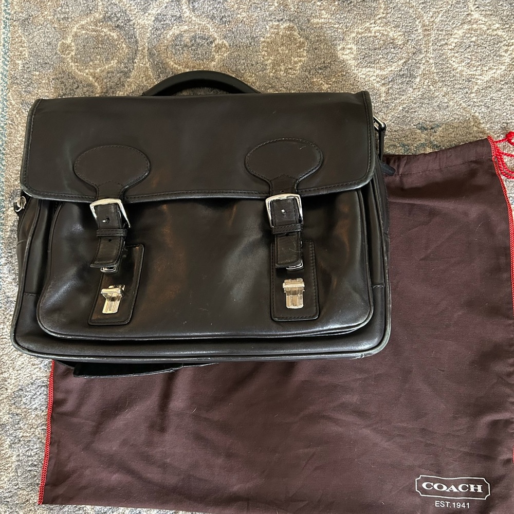 Vintage Black Leather Coach Briefcase